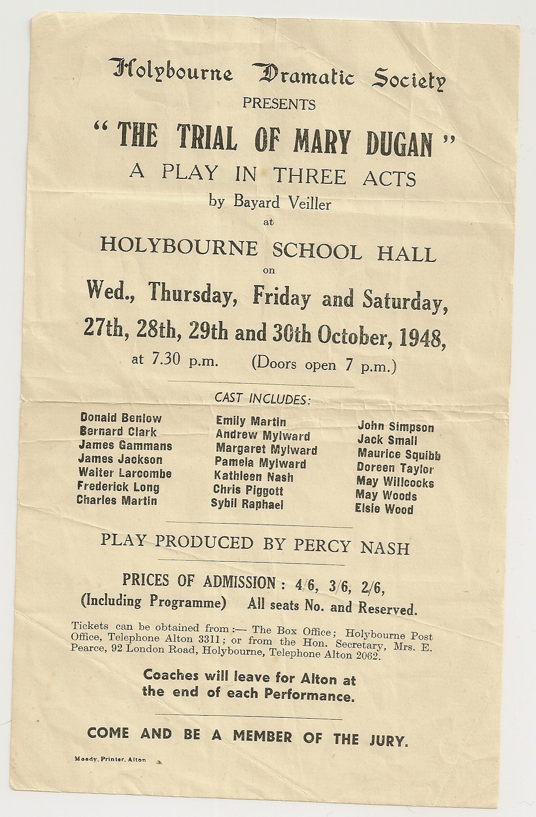 Poster for The trial of Mary Dugan at Holybourne Theatre